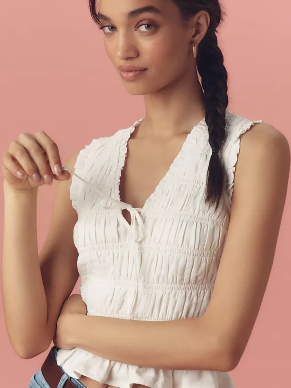 PAIGE Devi Sleeveless Smocked Top XS-Anthropologie NWOT